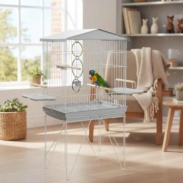 Imagem de Gaiola Viveiro Para Aves Mansas E Calopsita pe suporte Grande Luxo (Branco)