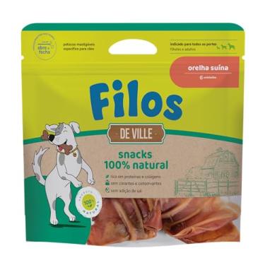 Imagem de Filos Petisco para Cães Orelha Suína Natural Desidratada com 6 Unidades sem Corantes nem Conservantes Rico em Proteina e Colágeno Auxilia na Limpeza dos Dentes