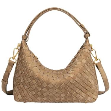 Imagem de Bolsa feminina de camurça, bolsa de ombro, retrô, transversal, bolsa de mão de embreagem de tecido despojado, bolsa crescente, Caqui, Free