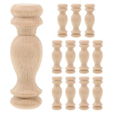 Imagem de OUNONA 12 peças de acabamentos decorativos de madeira maciça para grades domésticas, eixos de madeira inacabados e tampas de coluna bege de madeira estilo romano, acessórios para pilares para reparo