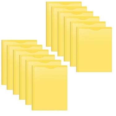 Imagem de Briartw Pasta de plástico resistente com garras para papel tamanho carta, pacote com 12 pastas amarelas com bolso frontal transparente, 2 bolsos e 3 pontas, bem como 2 compartimentos para cartão
