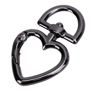 Imagem de GLOGLOW Cordão Giratório Em Formato de Coração, Gancho de Pressão, Clipe de Liga de Zinco Com Chaveiro para Chaveiros e Artesanato, 12 Peças 1,06 X 1,77 pol. para Bolsas e Fabricação de Joias (Prata Preto)
