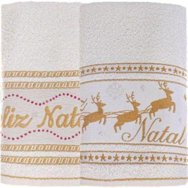 Imagem de Kit 20 Toalha De Rosto Feliz Natal 90% Algodão 400g-m² 45x68cm Bene Ca