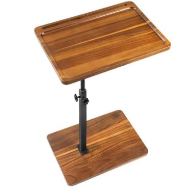Imagem de LVETOLS Mesa grande de madeira maciça de acácia, mesa C ajustável em altura com compartimento para telefone e tablet, bandejas giratórias de TV para comer no sofá, quarto ou sala de estar, oblonga