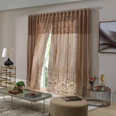 Imagem de Cortina Renda Clássica 300x180 Irlanda Sala Quarto P/ Varão Cor Nude-m