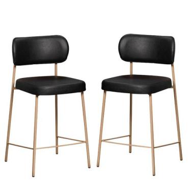 Imagem de Kit 2 Banquetas Altas Estofadas Camila Est Dourada Assento e Encosto P