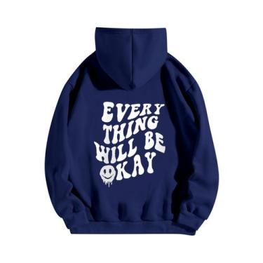 Imagem de Moletom feminino SOLY HUX com capuz estampado de grandes dimensões azu