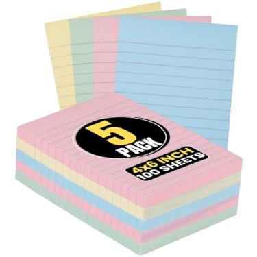 Imagem de 1InTheOffice Notas adesivas 10 x 15 cm, forrado com cores pastel sortidas e auto-adesivas, 10 x 15 cm, 100 folhas – embalagem com 5