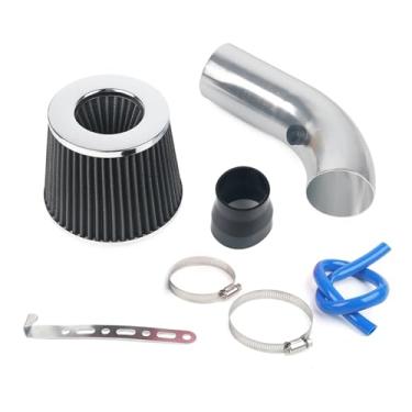 Imagem de Kit de tubo de admissão de ar frio universal para corrida de carro de 76 mm com filtro de ar cônico de alumínio(Silver)