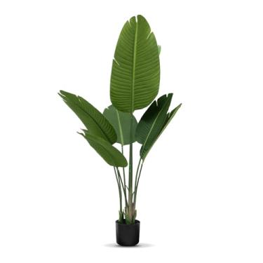 Imagem de Palmeira artificial para viajantes de 1,5 m – árvore sintética quase natural para ambientes internos e externos, plantas artificiais altas resistentes a UV, árvore de planta falsa em pé, pássaro do