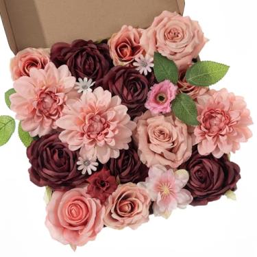 Imagem de Khyxvbcd Conjunto de 30 flores artificiais, flores vermelhas, flores de seda, rosas de dália, com hastes para buquês de noiva, chá de bebê, arranjos florais, centros de mesa, decorações de casa.