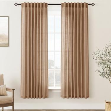 Imagem de Jolilight Cortinas marrons para sala de estar, aba traseira, moderna, quinta, semitransparente, marrom, conjunto de 2 painéis, cortina de janela neutra silenciada para sala de jantar, quarto, 132 x