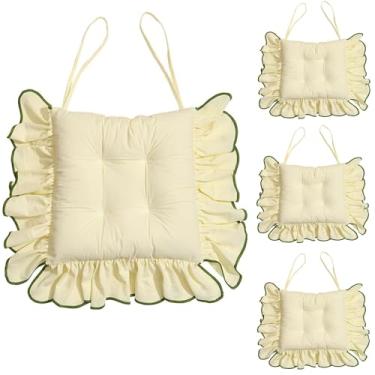 Imagem de 4 Pack Cotton Ruffles Chair Cushion For Dining Chairs, 16IN Soft Comfortable Chair Pads With Ties Farmhouse Country Seat Cushion For Kitchen Chairs Office Chairs(C)