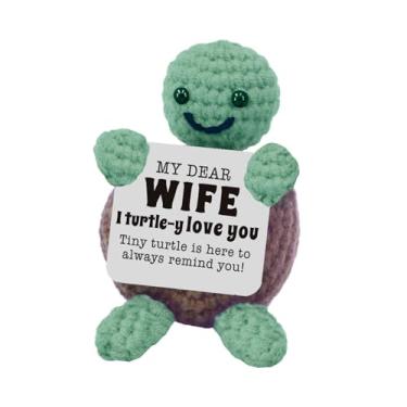 Imagem de Adorável tartaruga rochetada à mão – Acompanhante de apoio emocional positivo de 7 cm com cartão motivacional, decoração de mesa divertida para escritório/casa, presente para amigos/colegas
