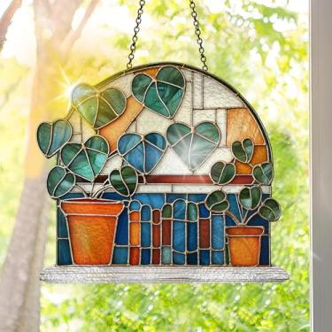 Imagem de Protetor solar de acrílico colorido, decoração de janela suspensa com design de vitral impresso, apanhador de sol, arte de parede de arco-íris, ornamentos de Natal para uso interno e externo 19,8 x