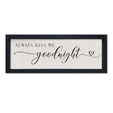 Imagem de SRSZHIYUE Placa de parede Always Kiss Me Goodnight 40 cm x 15 cm acima da cama decoração de parede para quarto principal decoração de parede emoldurada de madeira para família (preto)