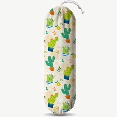 Imagem de Suporte de saco plástico de plantas, dispensador de saco de lixo de tecido de cacto para armário de despensa de cozinha doméstica, bolsa de compras lavável reutilizável, suporte de parede, presentes
