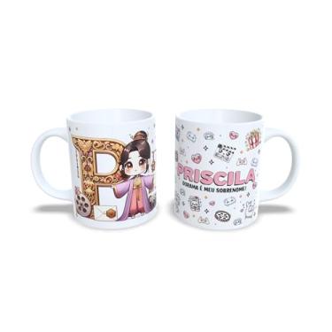 Imagem de Caneca de Cerâmica Personalizada Amanda, Tema Dorama, Branca com Ilustração Kawaii, 325ml (p)