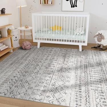 Imagem de Tapete de quarto, 10 x 15 cm, lavável, marroquino, neutro, antiderrapante, resistente a manchas, tapete de área pequena para sala de jantar, cabeceira, cozinha, escritório, berçário, sala de jogos