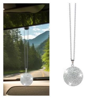 Imagem de DUSCOKE Pingente de espelho retrovisor de carro com bola de cristal brilhante - enfeite de strass da sorte para espelho retrovisor de carro - decoração de diamante brilhante acessórios de suspensão