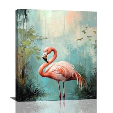 Imagem de Olivine Arte de parede de flamingo, decoração de parede com imagens de flamingos rosa, pinturas de animais tropicais, impressões em tela de vida selvagem, arte emoldurada para sala de estar, quarto
