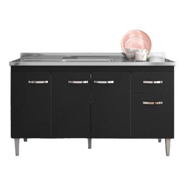 Imagem de Balcão Para Pia Gabriela 150 Cm 4 Portas Preto Ajl
