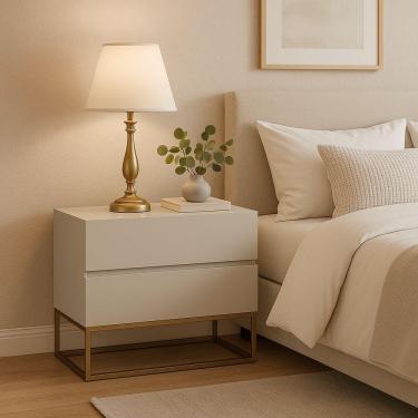 Imagem de Mesa De Cabeceira Eros 60cm Estilo Industrial Base Dourado Off White