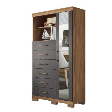 Imagem de Multi-cômoda Marabá 1.6 1 Porta 6 Gavetas Jatobá-grafite Com Pés E Espelho - Santos Andirá Jatobá-grafite