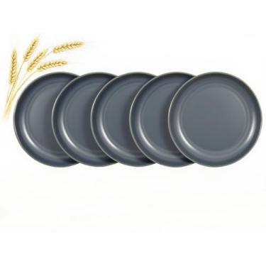 Imagem de ZQtyf Conjunto de 5 pratos de jantar de palha de trigo, leve, inquebrável, seguro para lava-louças e micro-ondas, pratos de plástico reutilizáveis, perfeitos para acampamento, piquenique, sem BPA