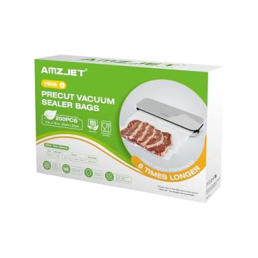 Imagem de Amz Jet Sacos seladores a vácuo, 200 peças, 20 x 25 cm, sem BPA, saco selador a vácuo de alimentos texturizado de grau comercial, sacos grossos em relevo para armazenamento e cozimento sous vide