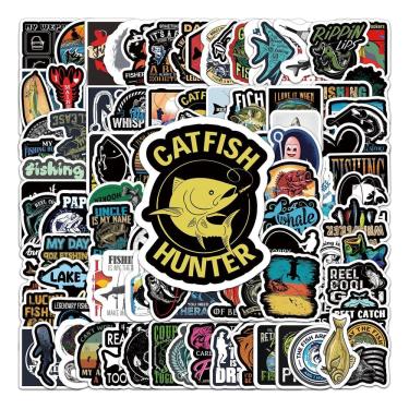 Imagem de Pacote de adesivos com tema de pesca, 50 peças de desenho animado, robalo, atum, peixe-espada