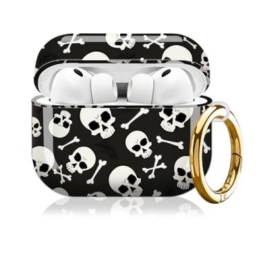 Imagem de Compatível com AirPod Pro 3 (2025), linda capa para mulheres e homens, capa rígida à prova de choque com chaveiro, acessórios de capa de carregamento sem fio (caveiras e ossos cruzados)
