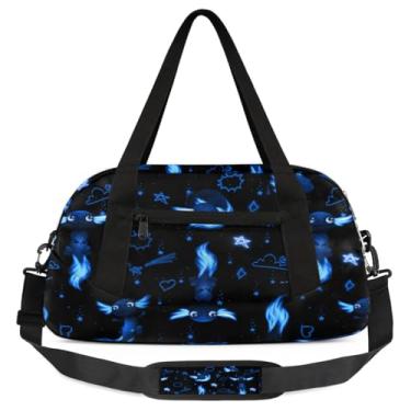 Imagem de Bolsa de viagem de academia para meninos – Bolsa infantil de fim de semana com bolso frontal com zíper para prática escolar, bolsas de mão para adolescentes, Axolotl azul, Desenho animado