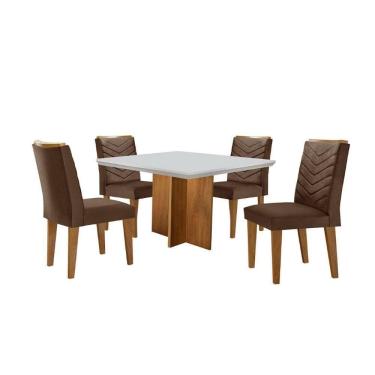 Imagem de Conjunto Mesa Olímpia 90cm Em Mdf 4 Cadeiras Liz Moderna Veludo Marrom Off White Imbuia