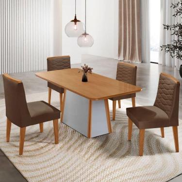 Imagem de Mesa De Jantar Diane 120cm Tampo Mdf Lam 4 Cade Eloise Moderna Veludo Marrom Off White