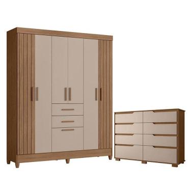 Imagem de Guarda Roupa Solteiro Malta E Cômoda Georgia Carvalho Fendi - Moval