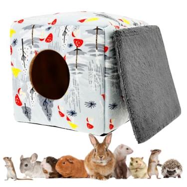Imagem de Esconderijo de porquinho da índia, cama de coelho antiderrapante confortável, lavável na máquina, acessório de gaiola de tubo de fácil limpeza com almofada removível para animais pequenos (cinza)