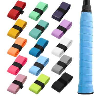 Imagem de Zorfeter Fita antiderrapante para raquete de tênis com 15 peças, 15 cores, pré-cortada, PU, absorção de suor, alça confortável para tênis/badminton/pickleball/squash