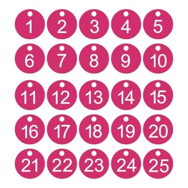 Imagem de PATIKIL 1 a 25 etiquetas numéricas, 25 peças, etiquetas redondas com número de identificação, chaveiro numerado de plástico para armários de bagagem, organizador de cabides de vendas de campo