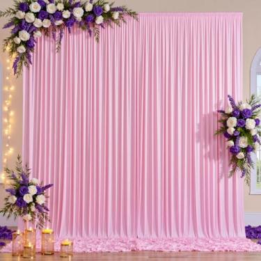 Imagem de Cortina de fundo rosa bebê de 3 m x 4,6 m sem rugas para festas - tecido de poliéster sedoso para casamento - 2 painéis de 4,5 m de comprimento, cortinas de fundo para fotos para chá de bebê, pano de