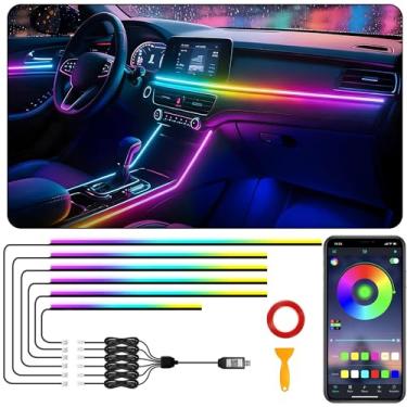Imagem de Faixa de luzes de LED para carro, RGB 6 em 1 dinâmica, Dreamcolor, luzes de LED acrílicas para carro, kits de iluminação ambiente com aplicativo sem fio, luzes neon de carro com função ativa de som (6