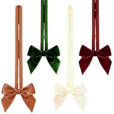 Imagem de Meseey 24 peças de laço elástico de Natal de 25 cm para embrulho de presente com laços de veludo pré-amarrados para caixas de Natal decoração de festa de casamento (Cáqui/verde/Borgonha/Marfim)
