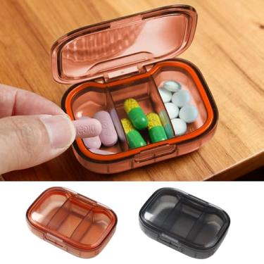 Imagem de Caixa organizadora de comprimidos transparente portátil para viagem, estojo compacto para comprimidos para armazenamento diário de vitaminas, 2 peças (preto, castanho)