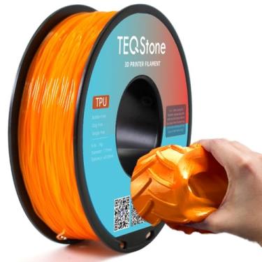 Imagem de TEQStone Filamento TPU 1,75 mm novo carretel laranja 1 kg 95A filamento flexível macio para impressora 3D diâmetro consistente +/-0,03 mm no pacote a vácuo
