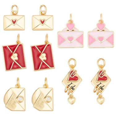 Imagem de Beebeecraft 10 berloques de envelope de 5 estilos banhado a ouro 18 K, pingente de zircônia cúbica com pingente de zircônia cúbica com anel de salto para fazer joias, colar, pulseiras, artesanato faça