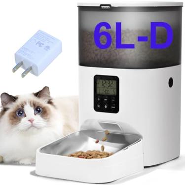 Imagem de Alimentador automático para gatos, dispensador de comida de gato 6L com gravador de voz de 10s, alimentador duplo para animais de estimação até 8 refeições por dia, alimentador cronometrado com anel
