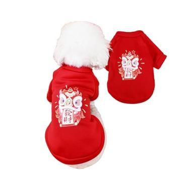 Imagem de Camiseta para cães pequenos, médios, gatos, fofa, macia, quente, lã, cachorrinho, ano novo, roupas para cães, outono, inverno, Yorkie, roupa de buldogue francês, vermelha