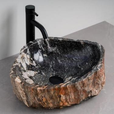Imagem de MIDUSO Pia de embarcação de pedra irregular 100% feita à mão; pia de pedra real; pia de embarcação exclusiva; acima do balcão; pia de rocha de rio; banheiros rústicos de pias; Irre RiverStone 330