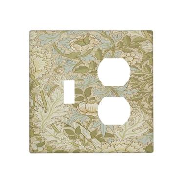 Imagem de Naiqadnehz Capas de tomada vintage floral planta verde-oliva bege 1 interruptor duplex 1 placa de interruptor de luz elétrica placa decorativa de parede para decoração de cabine de quarto