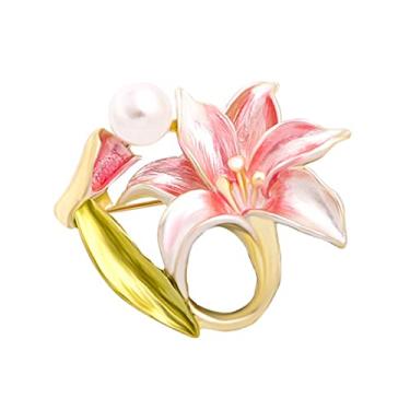 Imagem de Yalych Broche criado na moda presente para mulheres meninas broches pérola esmalte lírio flor broches para mulheres senhora clássico beleza flor broche broche broches acessórios de vestuário